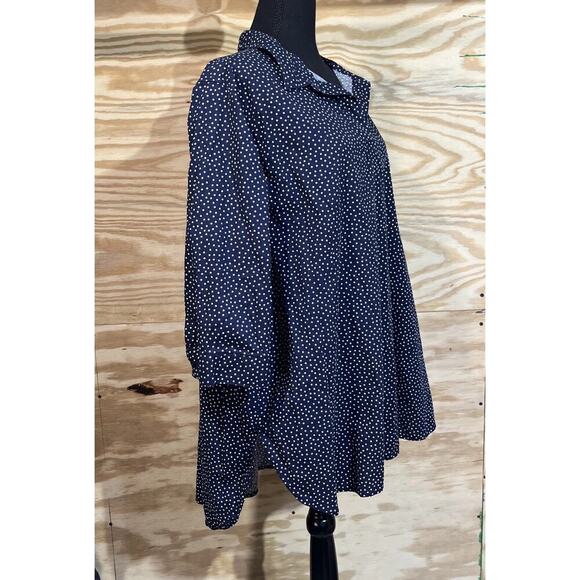Woman Within Polka Dot V Neck Popover Navy Blue Blouse 3/4 Sleeve Size 1X 22 - Picture 2 of 14